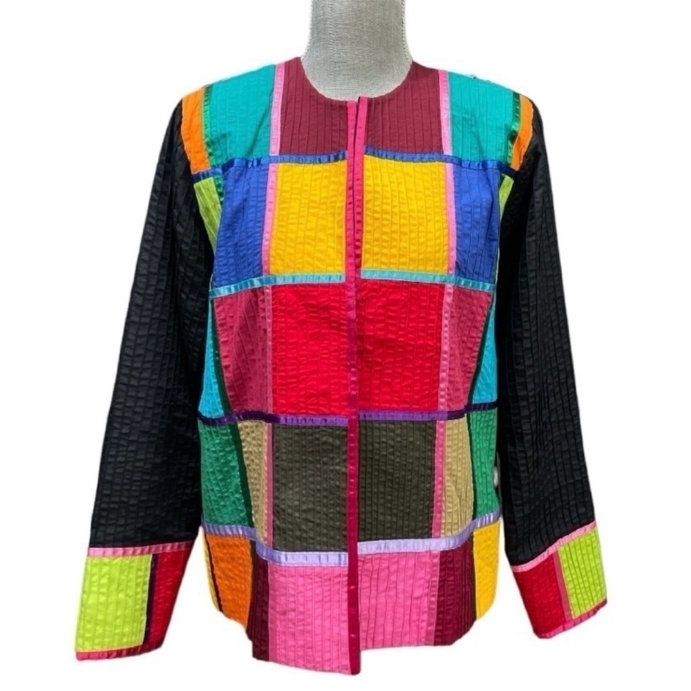 Vintage Tachi Castillo Satin Silky Ribbon Patch color Jacket Blazer size S